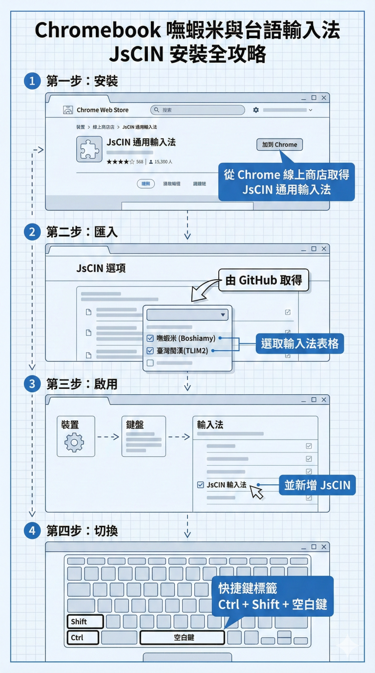 Read more about the article Chromebook 也能打嘸蝦米和台語！JsCIN 安裝小教室